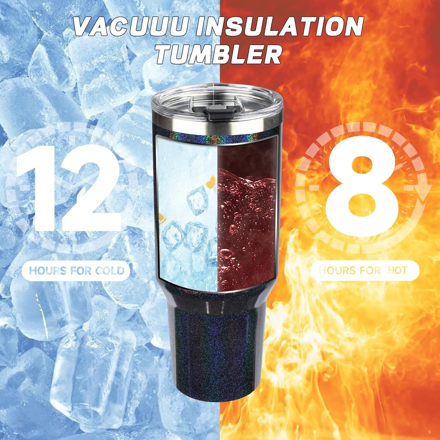 40 oz Tumbler with Lids and Straws, Stainless Steel Insulated Coffee Tumbler, Double Wall Vacuum Insulated Travel Mug Cup, Leakproof Thermal Coffee Cup for Hot and Cold Drinks (Glitter Black)