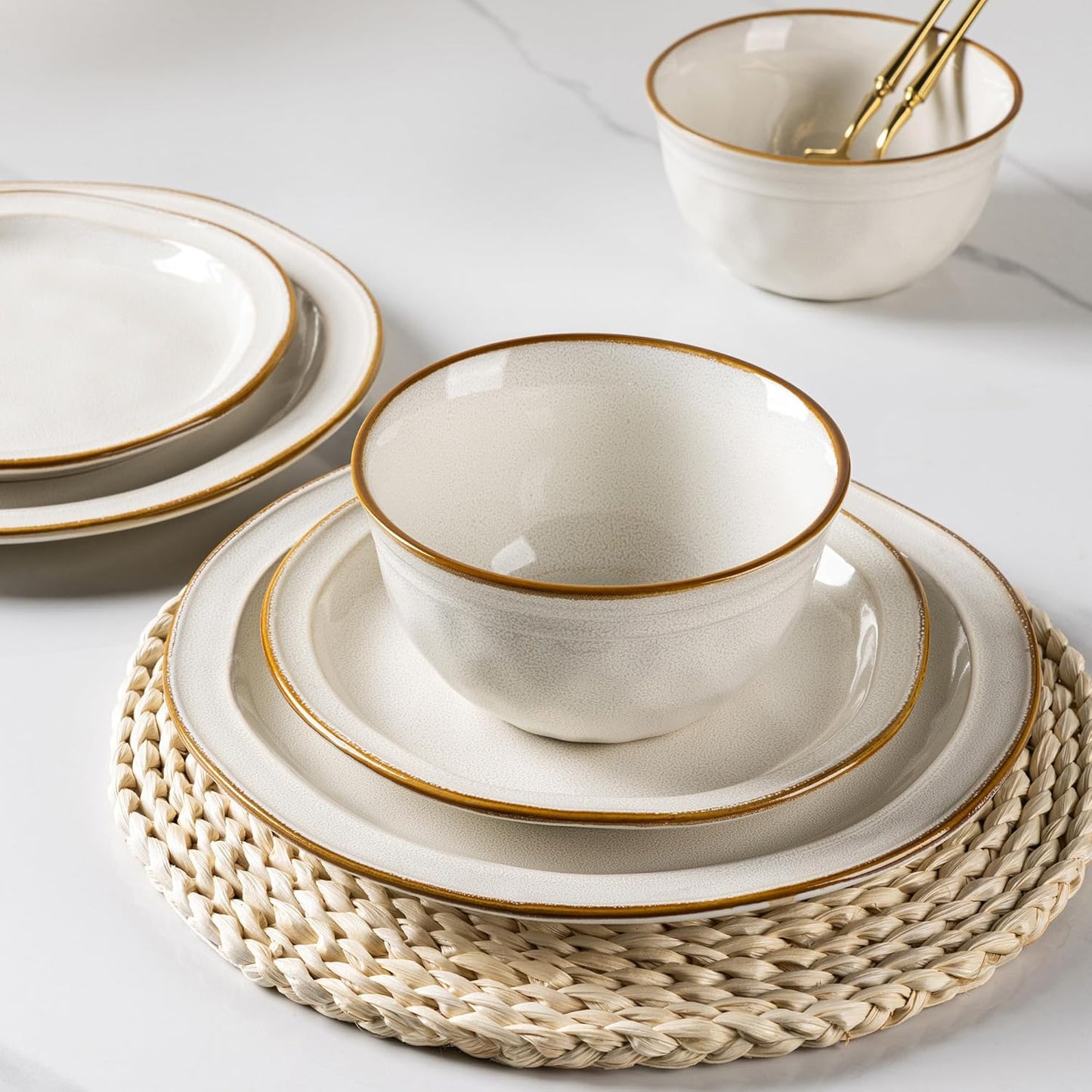 AmorArc Ceramic Dinnerware Sets,Stoneware Handmade Reactive Glaze Plates and Bowls Sets,Chip and Crack Resistant | Dishwasher & Microwave Safe,Dishes Set Service for 4 (12pc)