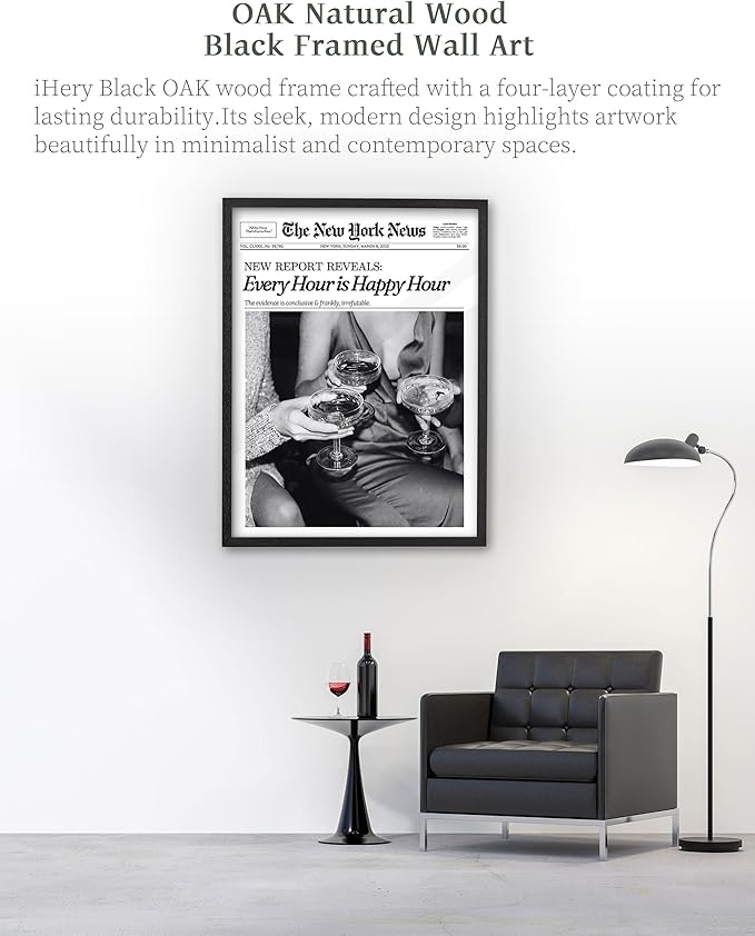 iHery Premium 16x20in Natural Black OAK Wood Trendy Every Hour is Happy Hour - Image 7