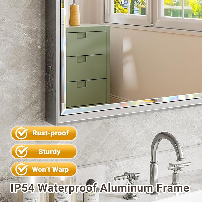Silver Bathroom Mirror, Rustproof Rectangle Silver Framed Mirror - Image 5