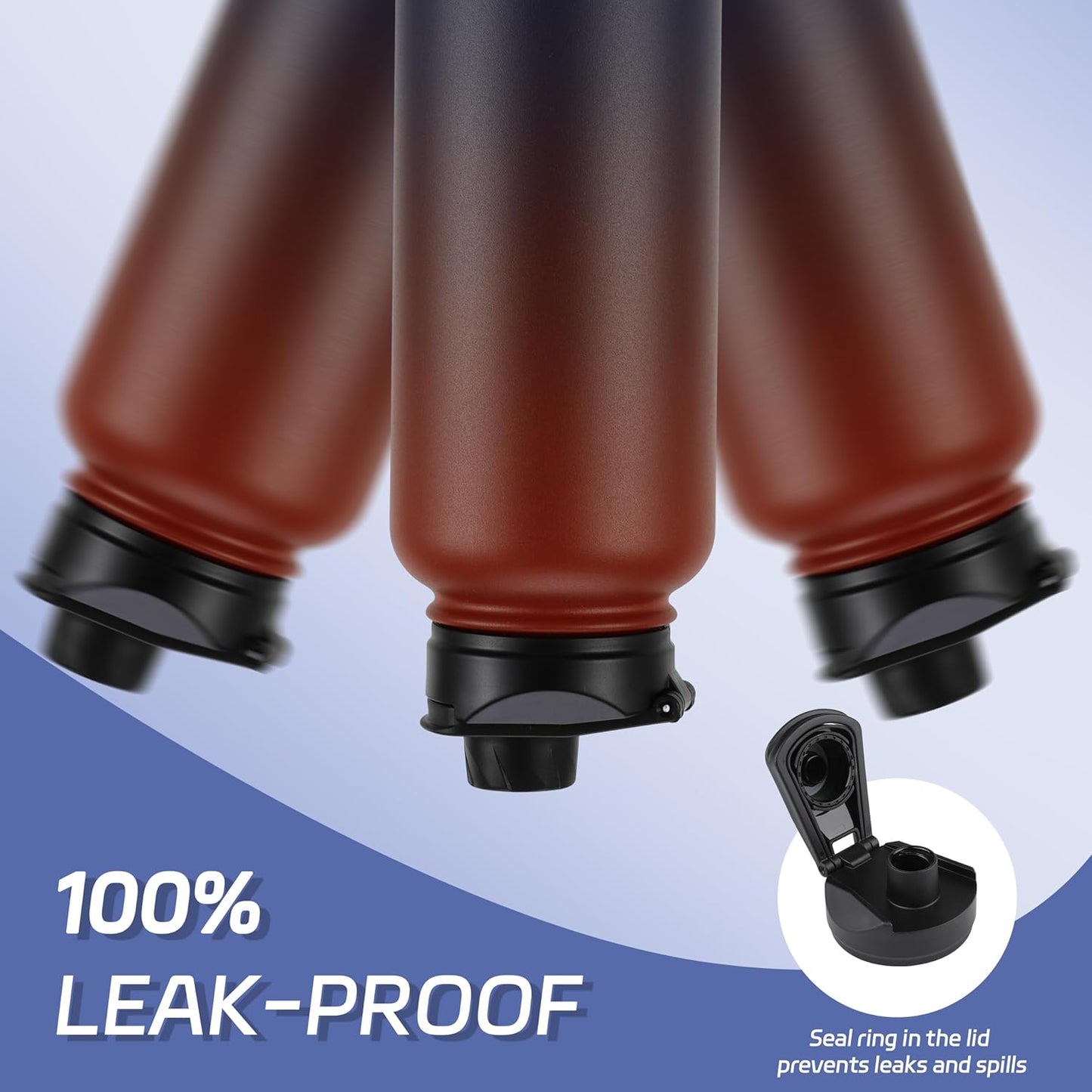 HASLE OUTFITTERS 40oz Stainless Steel Water Bottle, Vacuum Insulated Double Walled Leak Proof Sports Water Bottle with 2 Lids (Straw and Spout Lid) Thermo Mug Keep Cold and Hot(Ruby Purple Gradient,1)