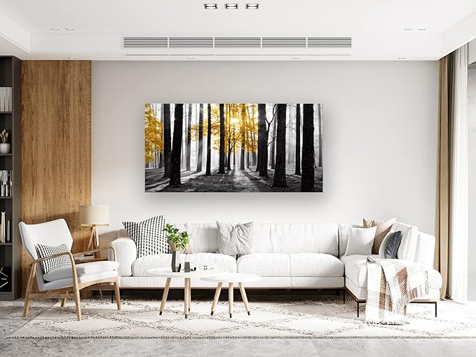 Cao Gen Decor Art S06362 Wall Art Canvas Painting Yellow Tree in Black and - Image 5