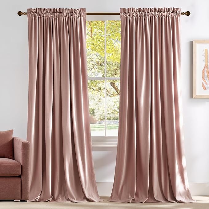 NICETOWN Dusty Pink Velvet Curtains 108 inch Long 52 inch Wide, Luxury and Soft by NICETOWN