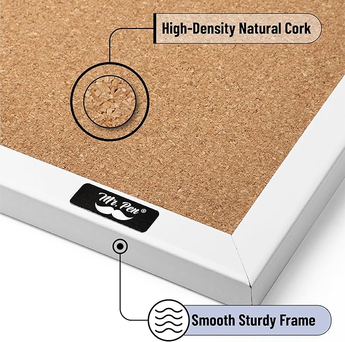 Mr. Pen- White Frame Cork Bulletin Board, Office Wall Cork Board - Image 3