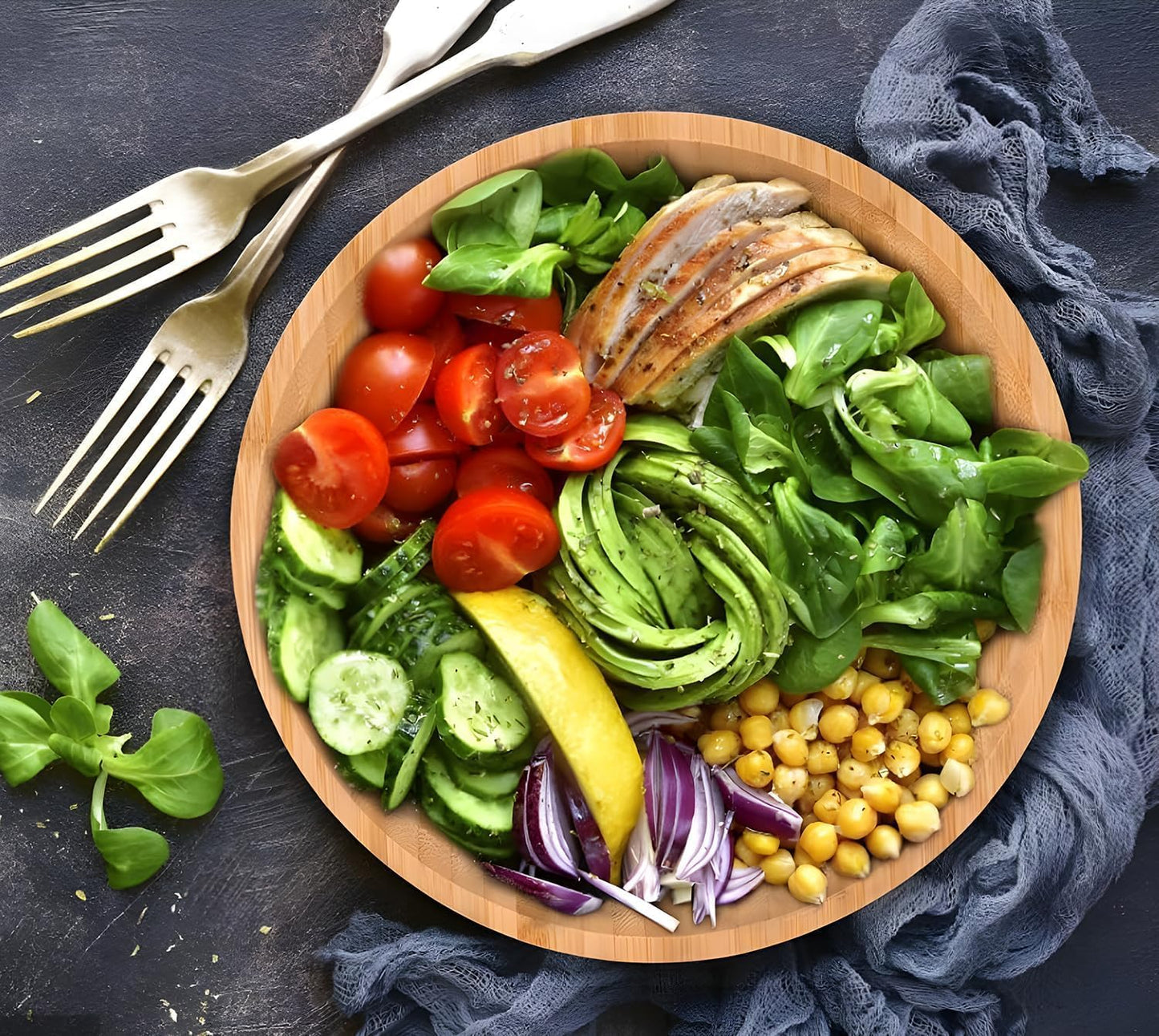 12" Premium Bamboo Round Tray - Natural Multipurpose Serving Platter for Grilling, BBQ, Tea, Coffee & Ottoman Decor