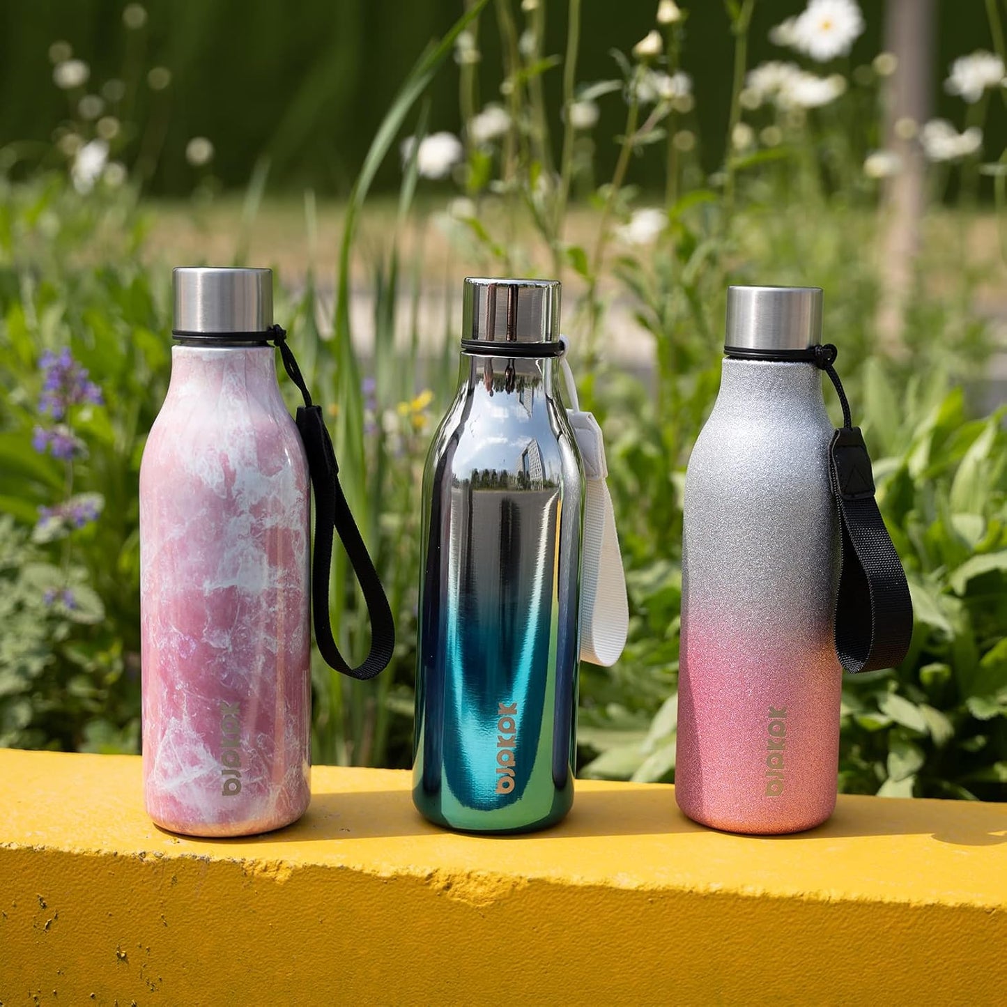 BJPKPK Insulated Water Bottles, 18 oz Stainless Steel Metal Water Bottle with Strap, BPA Free Leak Proof Thermos,Mugs,Flasks, Reusable Water Bottle for Sports & Travel,Sparkling Purple Green