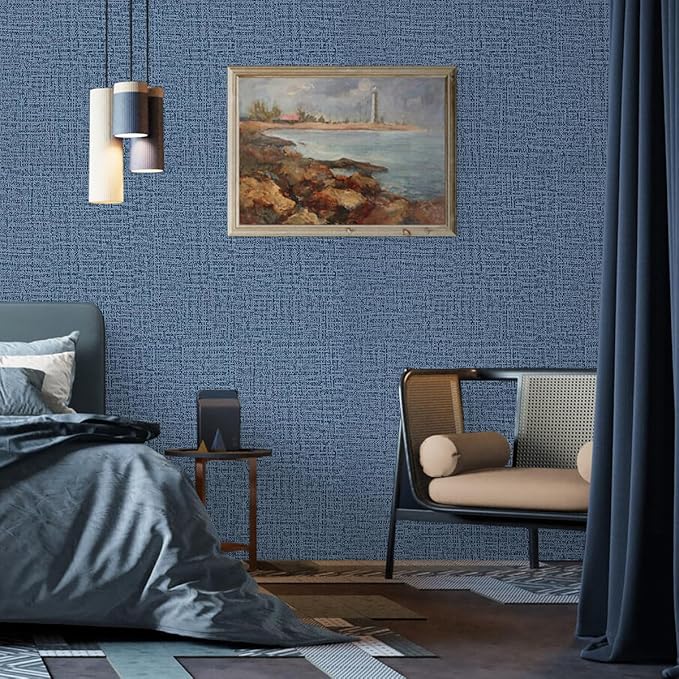 Blue Wallpaper Grasscloth Peel and Stick Wallpaper 17.7inch x 118.1inch - Image 9