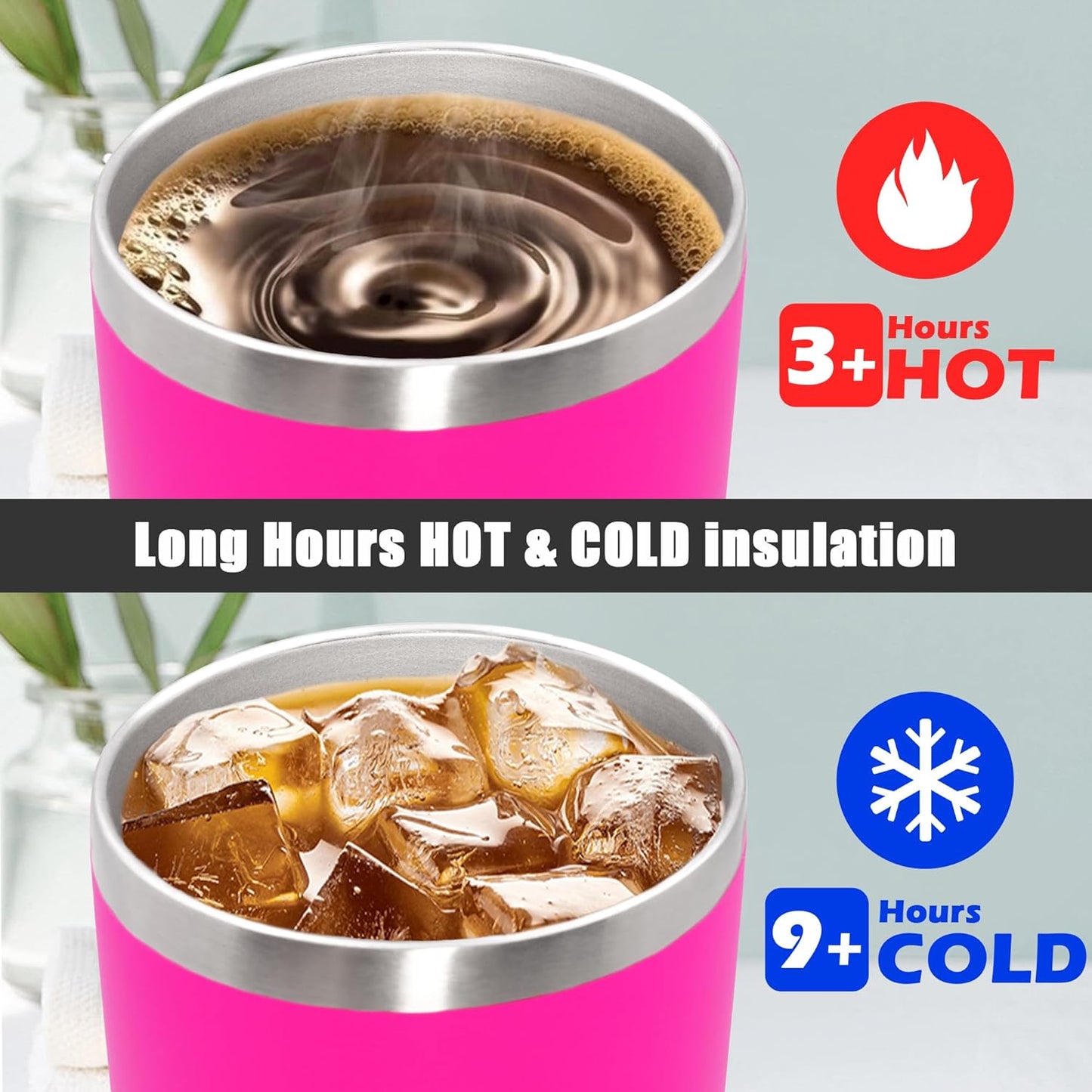 20 oz Tumbler Coffee Tavel Tumblers Bulk with Lid Stainless Steel Double Wall Vacuum Insulated Mug Powder Coated Cups fit Car Cupholder for Hot and Cold - Hot Pink, 8Pack