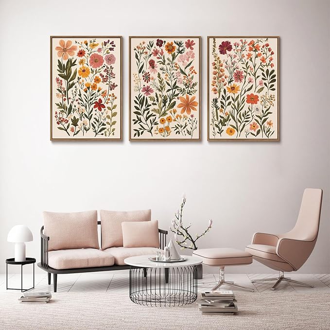 KISSFOX 3 Piece Boho Floral Canvas Wall Art - Image 2