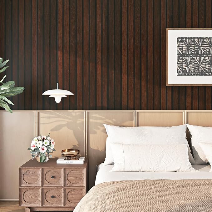 FunStick Brown Slats Wood Wallpaper Peel and Stick Removable Walnut Wood - Image 5