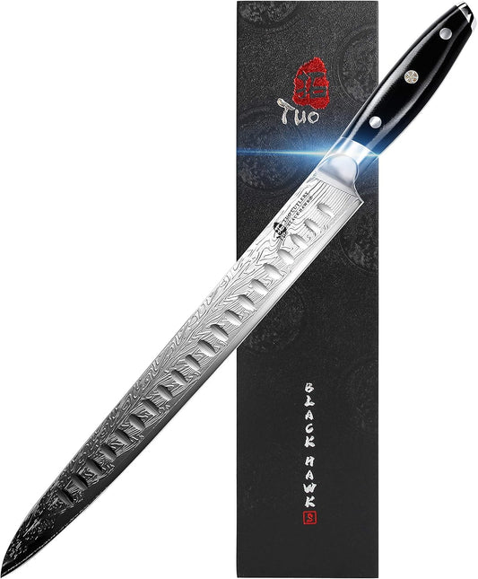 TUO Slicing Knife - Meat Carving Knife Brisket Knife High Carbon Stainless Steel 12-Inch - Meat Knife with G10 Full Tang Handle - Black Hawk-S Knives Including Gift Box