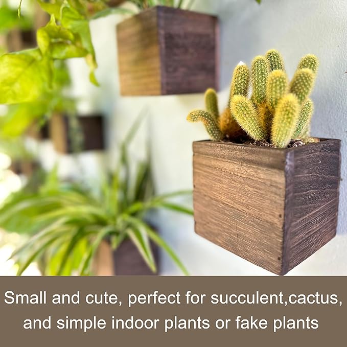 LaLaGreen Wood Planter Box for Plants Small Square Wall Planters for Indoor - Image 4