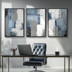 Large Framed Blue and Grey Abstract Wall Art - Image 8