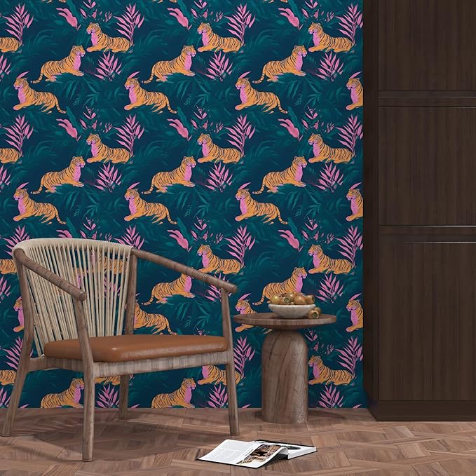 BOKEBEVE Extra Long Wallpaper Peel and Stick Vintage Tropical Tiger Contact - Image 3