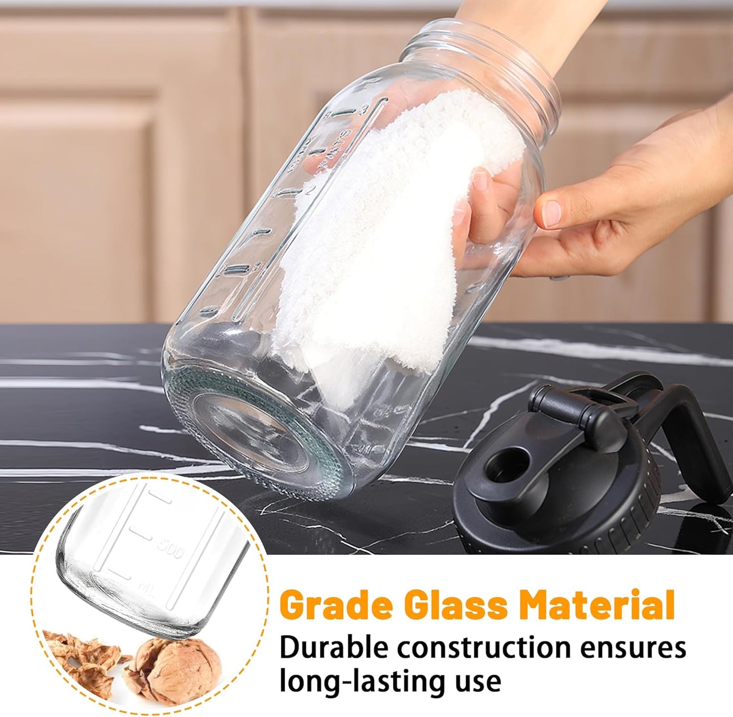 64oz Glass Pitcher with Lid-2 Quart, Heavy Duty Glass Mason Jar Pitcher 2 Packs, Leak-Proof Wide Mouth Jar with Pouring Airtight Lid, Ideal Container for Water, Juice, Milk and Drinks Storage