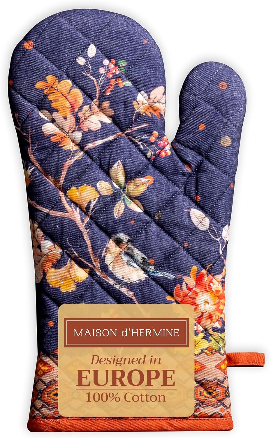 Maison d' Hermine Oven Gloves 100% Cotton Oven Mitt 7" x 13" with Loop Heat Resistant, BBQ, Cooking Gloves, Baking, Grilling, Kitchen, Handling Hot Pans (Pack of 1, Kelim - Infinity)