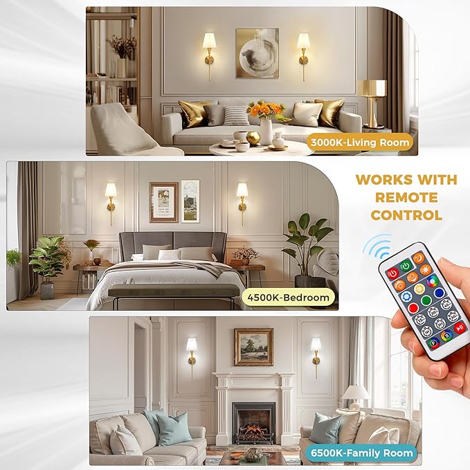 DORESshop Battery Operated Wall Sconce Set of 2, Wireless Wall Light Easy to - Image 9