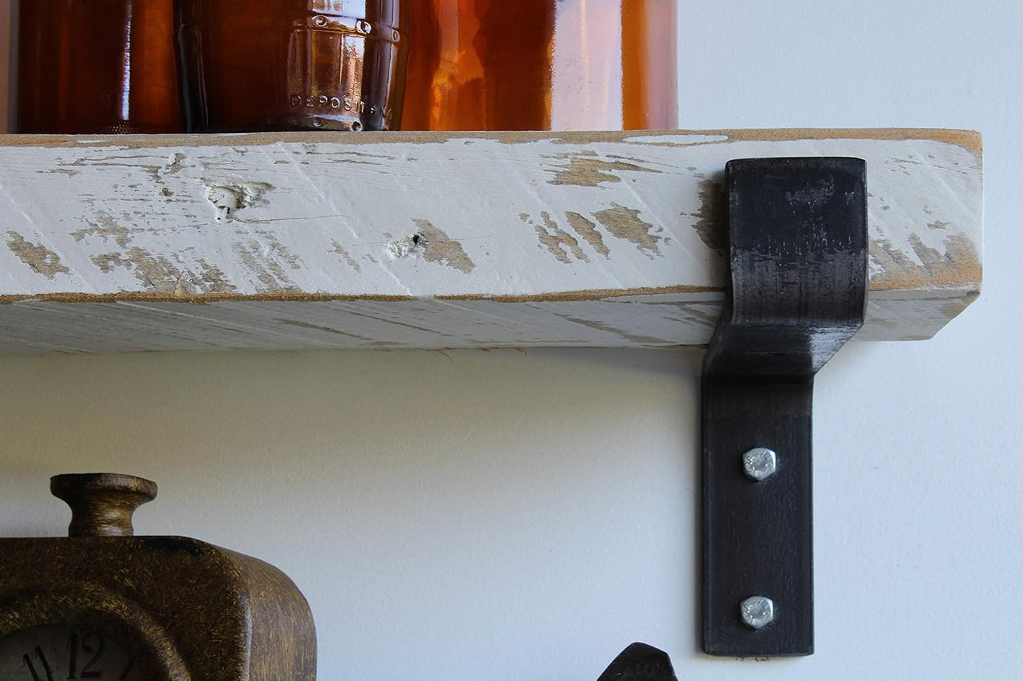 Urban Legacy Accent Shelves | Reclaimed Barn Plank | Set of 2 with Full Brackets (White Wash 40" x 7" x 2")