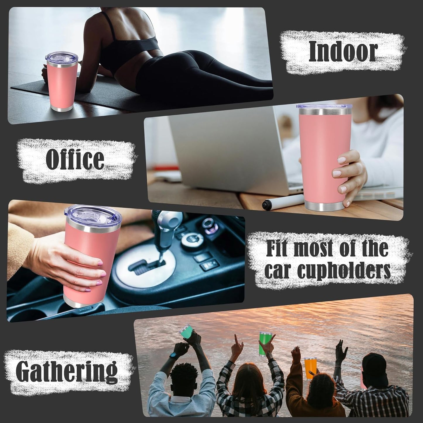 20 oz Tumbler Coffee Tavel Tumblers Bulk with Lid Stainless Steel Double Wall Vacuum Insulated Mug Powder Coated Cups fit Car Cupholder for Hot and Cold - Pink, 1Pack