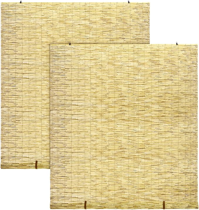 DoubleFill 2 Pcs Bamboo Shades Outdoor Reed Roll up Blinds 48" W x 72" H by DoubleFill