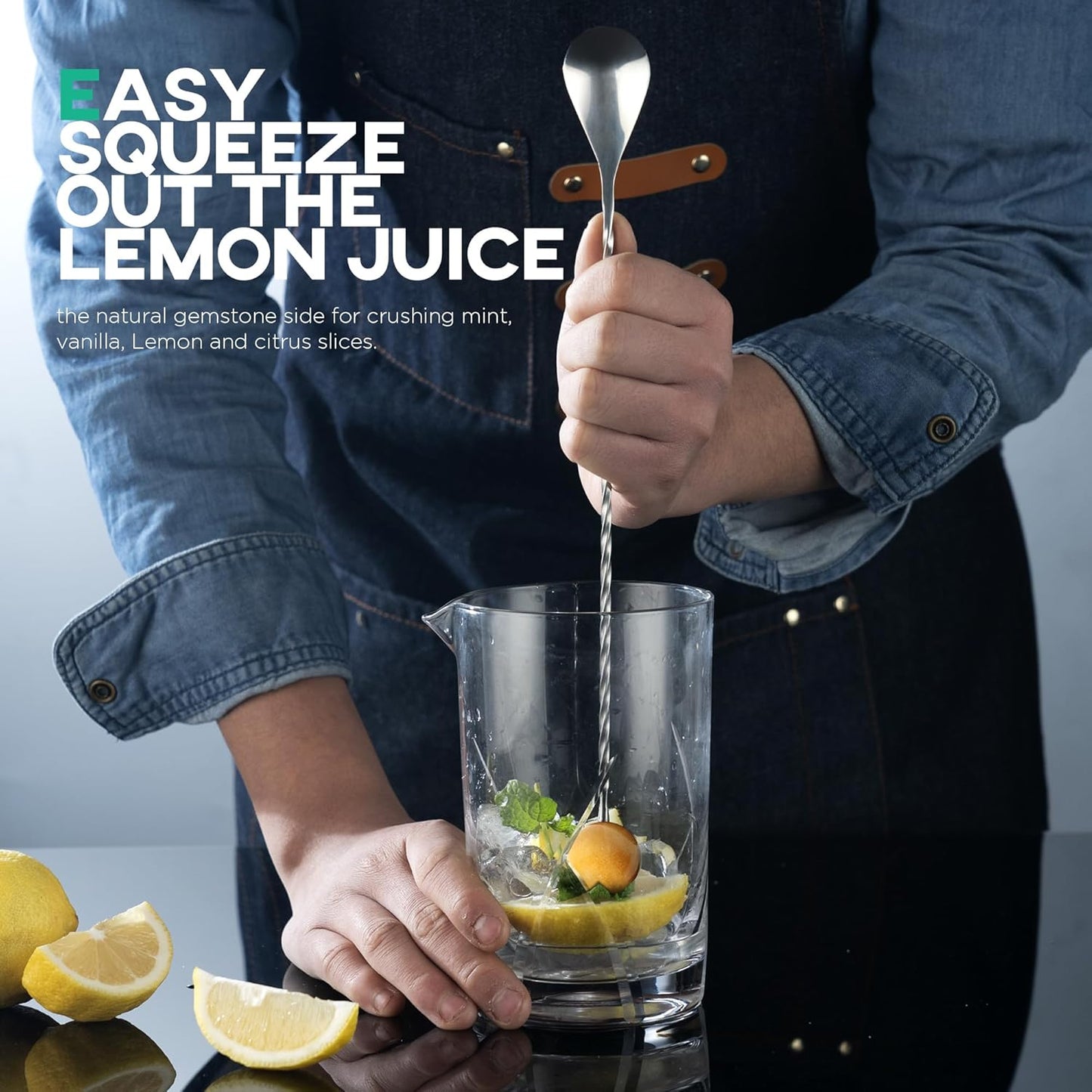 Homestia 12-Inch Natural Gemstone Bar Spoon, 304 Stainless Steel Cocktail Spoon for Layering Long Spiral Handle Mixing Spoon Stirrers for Drink (Yellow)