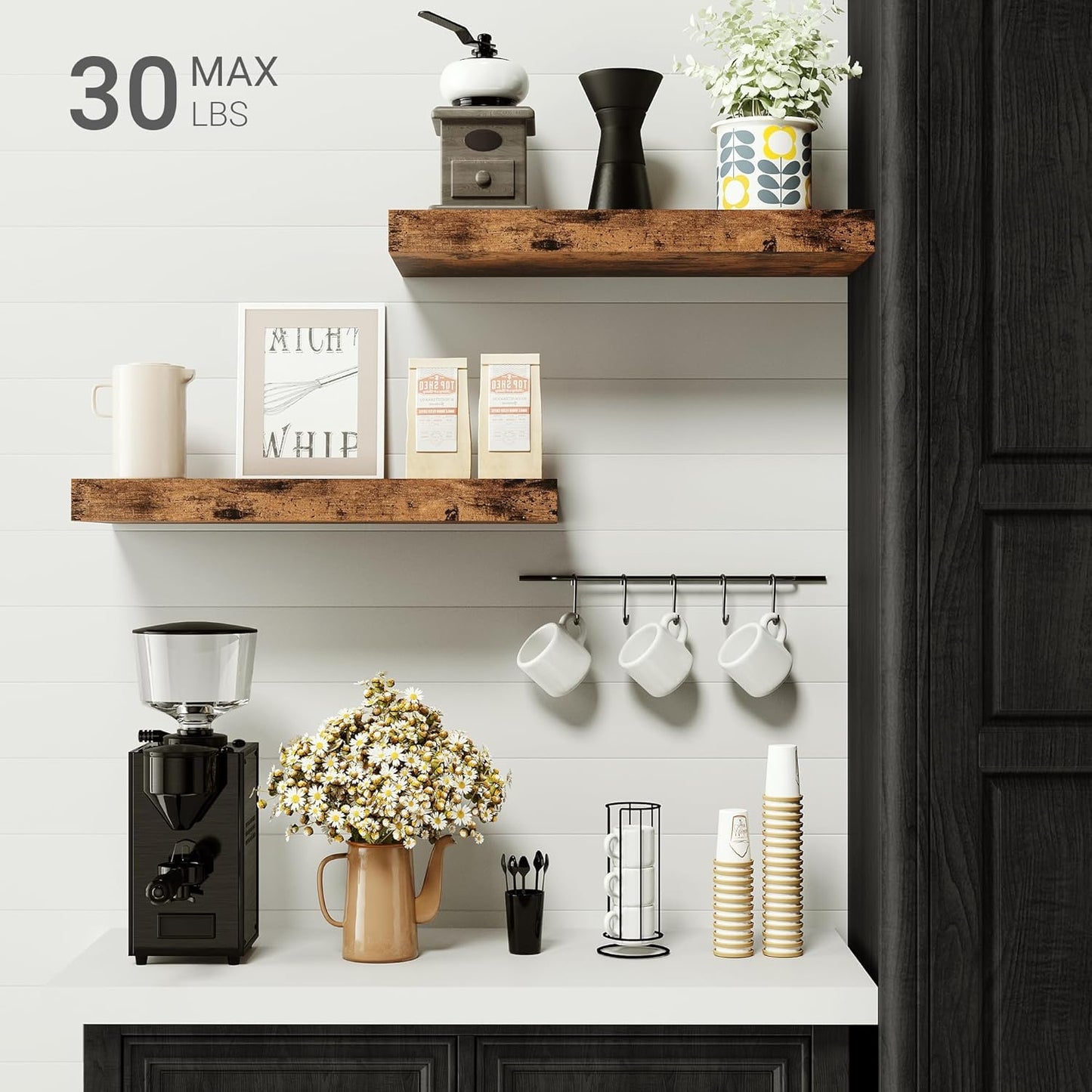 Vivelove Floating Shelves for Wall, 16 inchs x 6.7” deep x 1.4” Bathroom Shelf Bedroom, Living Room, Kitchen, Farmhouse Decor, Rustic Wood Wall Shelves with Invisible Brackets - Set of 2, Rustic Brown