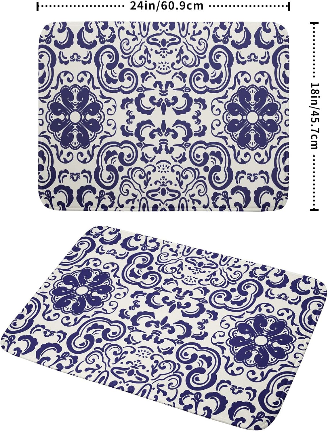 Boho Ethnic Design Dish Drying Mat for Kitchen Counter,Blue Bohemian Mandala Drying Mat 18 x 24 Inch with High Absorbent Reversible Microfiber Dish Drying Pad Dish Rack Pad Drainer Mat for Coffee Bar