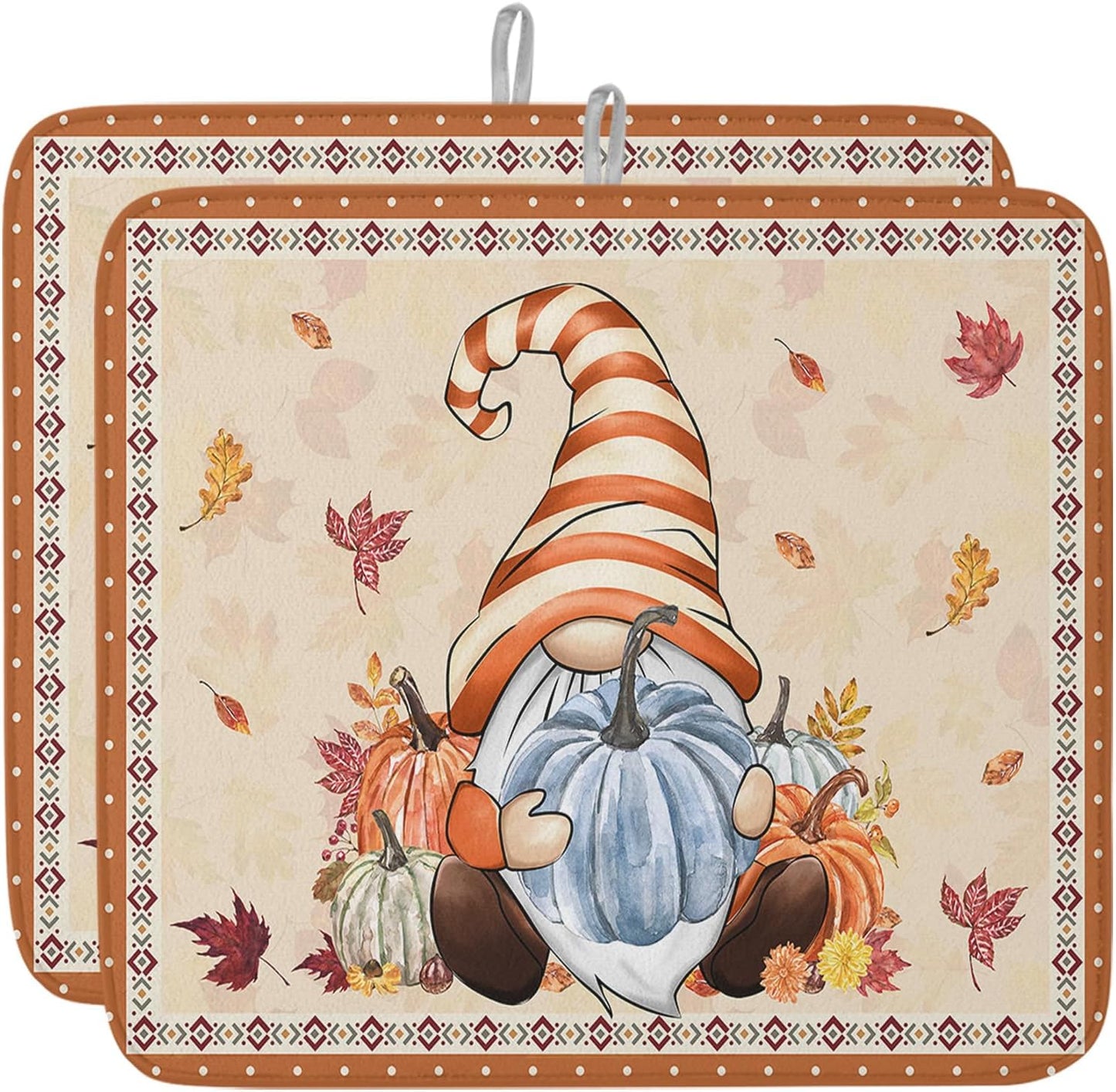 Fall Dish Drying Mat for Kitchen Counter Pumpkin Gnome Drying Pad Absorbent Drying Mats for Countertops Sinks Draining Racks Autumn Maple Leaves Drainer Holiday Harvest Thanksgiving Decorations 18x24
