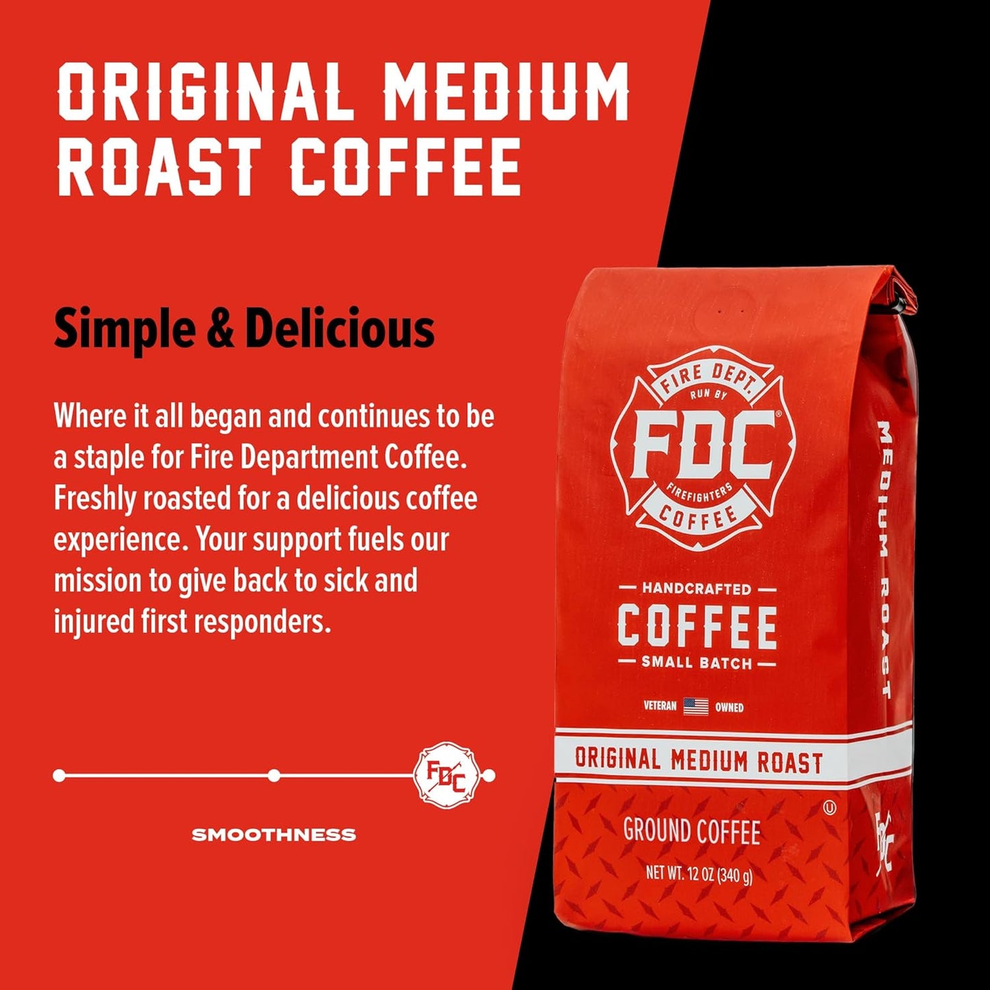 Fire Department Coffee - Gives Back to Firefighters - Balanced & Smooth Original Medium Roast Coffee Beans - Roasted in the USA - Veteran Owned -12 oz