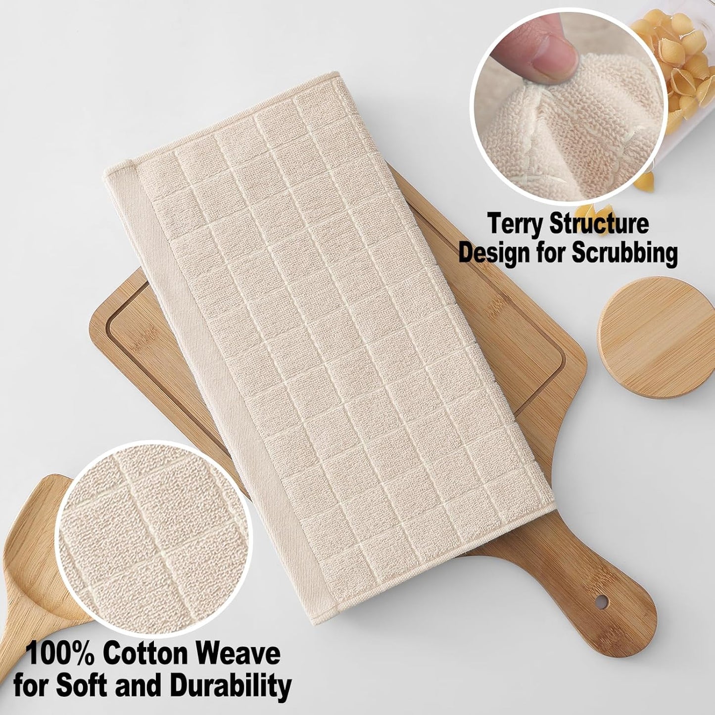 Homaxy 100% Cotton Terry Kitchen Dish Cloths, Ultra Soft and Absorbent Dish Towels for Kitchen, Suitable for Drying and Washing Dishes, 6 Pack, 12 x 12 Inches, Beige