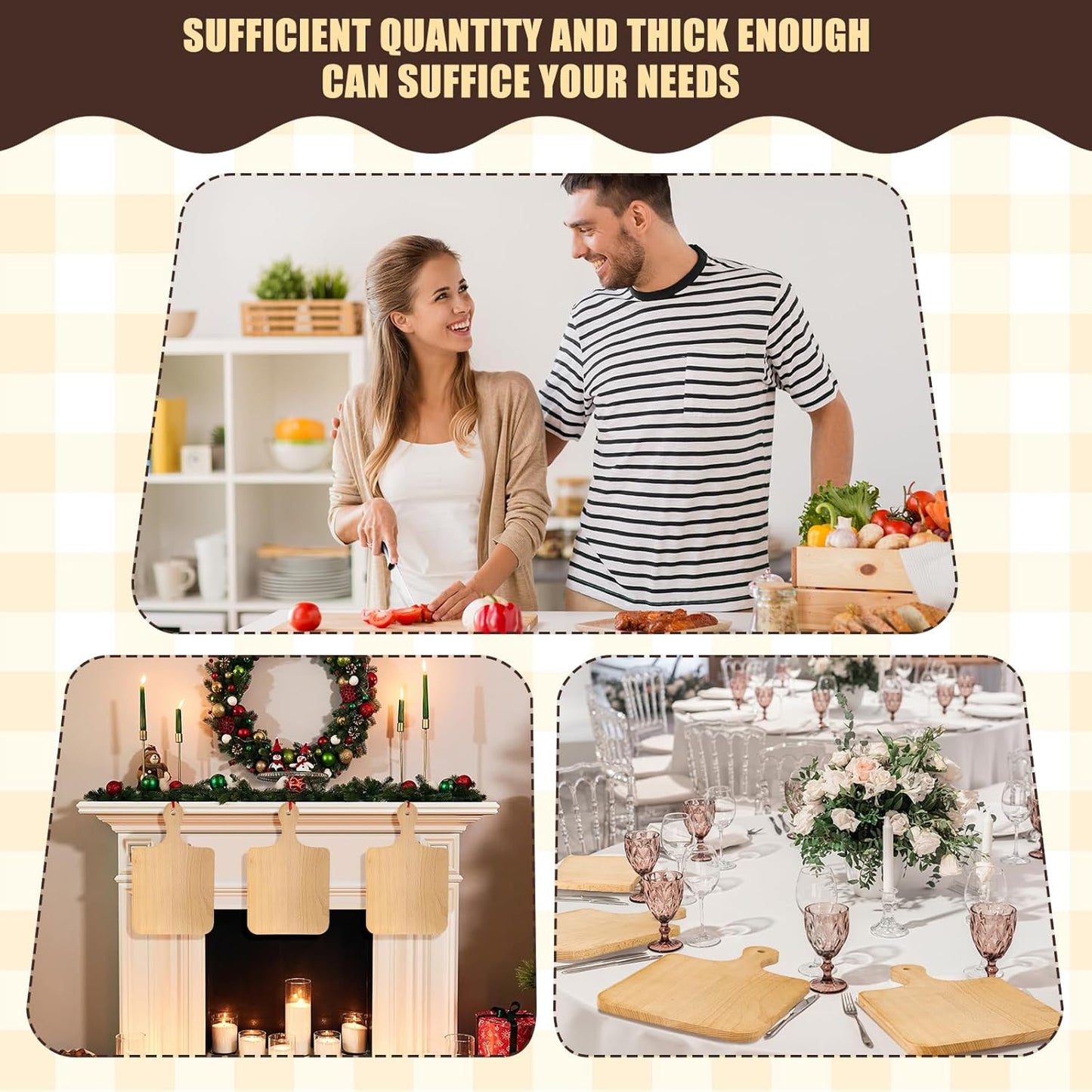 Lounsweer 6 Pcs Thicken Cutting Board Bulk Wood Board for Chopping Serving Charcuterie Material for Laser Engraving Mother' Day Wedding Housewarming Gift