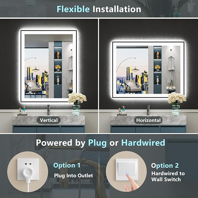 28x36 Black Framed LED Bathroom Mirror - Image 7