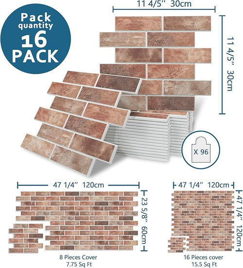16-Pack 3D Faux Brick Acoustic Wall Panels, 11.8" x 11.8" PET Soundproof & - Image 2