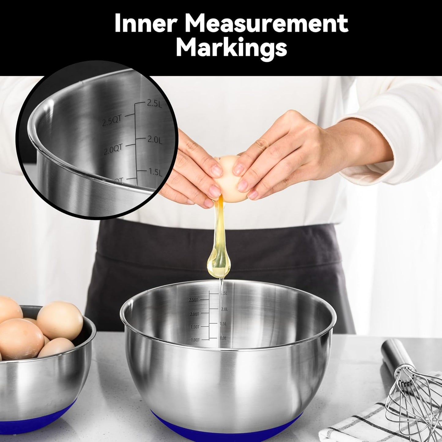 Stainless Steel Mixing Bowls with Lids – Set of 5 Large Nesting Metal Bowls for Kitchen, Baking, Cooking, Food Prep & Storage, Non-Slip Base, Dishwasher Safe,Blue