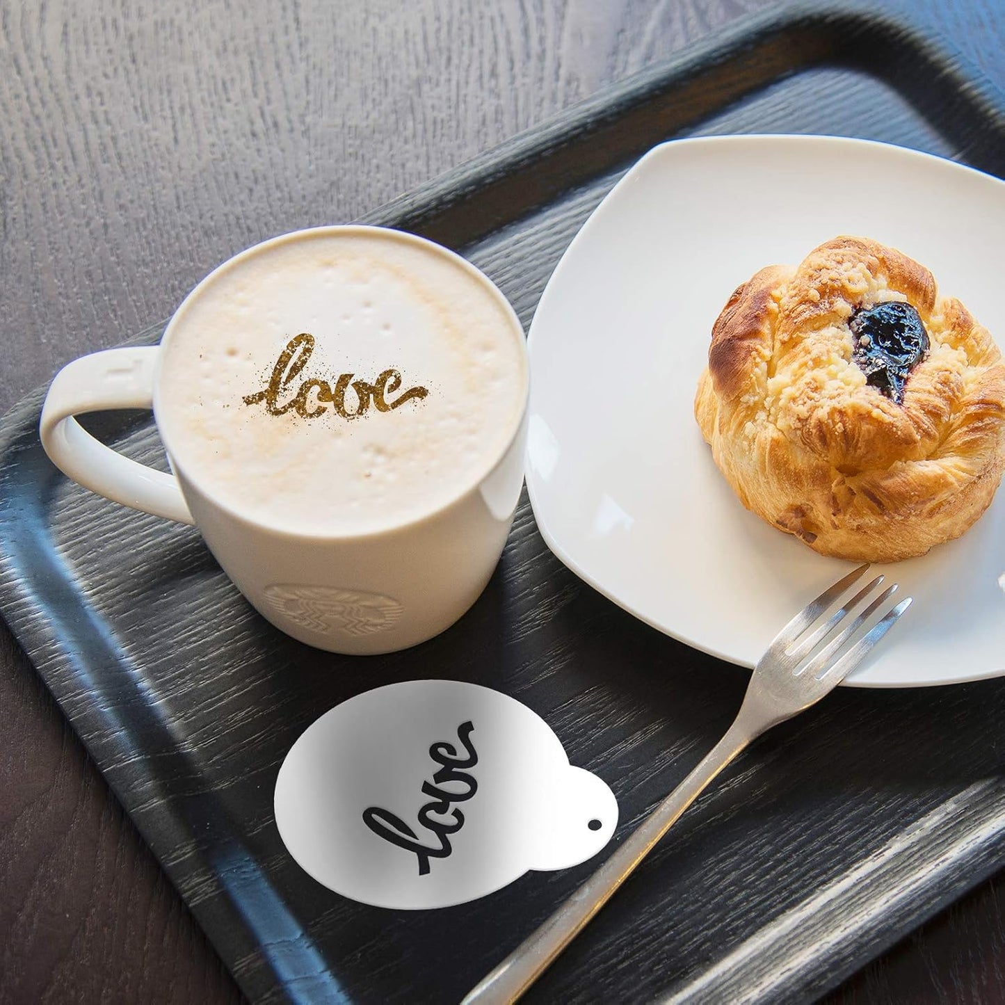 Konsait Coffee Stencil, 15 Pieces Latte Art Stencils for Coffee Decorations, Oatmeal Cupcake Cake Cappuccino Mousse Hot Chocolate Valentines Day