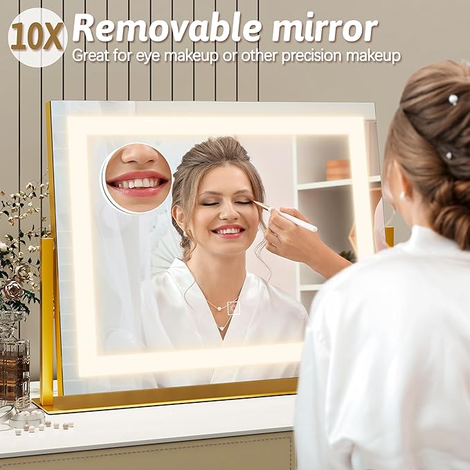 ROLOVE Vanity Mirror with Lights 22"x18", Lighted Makeup Mirror with 10X - Image 6