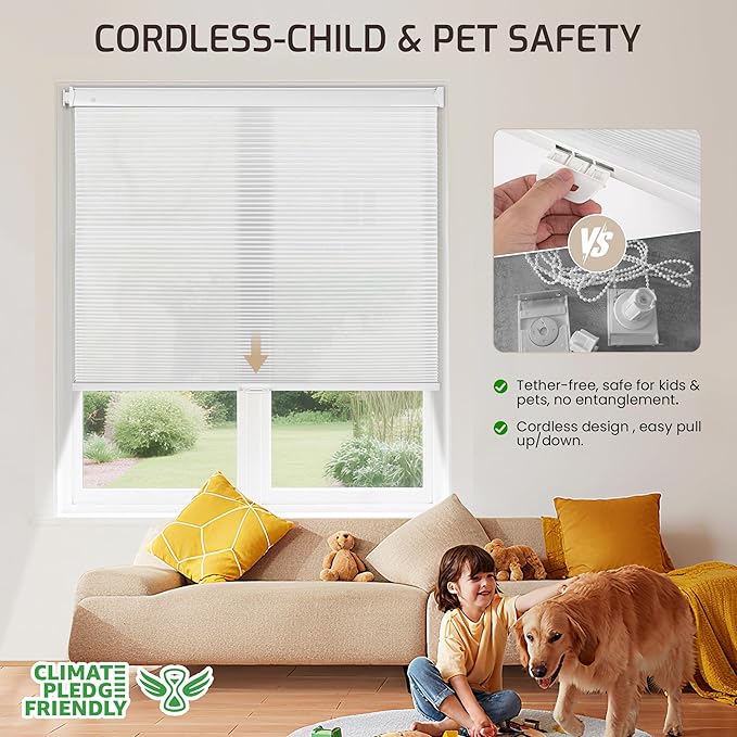 Grandekor No Drill No Tools Cordless Cellular Shades, 29.5" W x 64" H, Light - Image 4