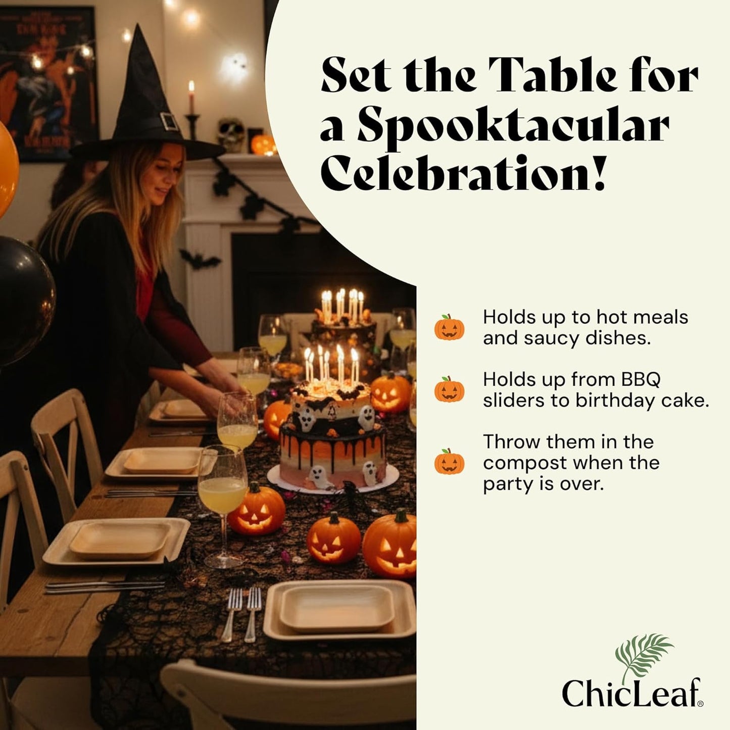 Chic Leaf Palm Leaf Compostable Plates - 6" Square, Pack of 50 - Disposable Dinnerware - Rustic Bamboo Appetizer Plates - Charcuterie Boards & Biodegradable Serviceware