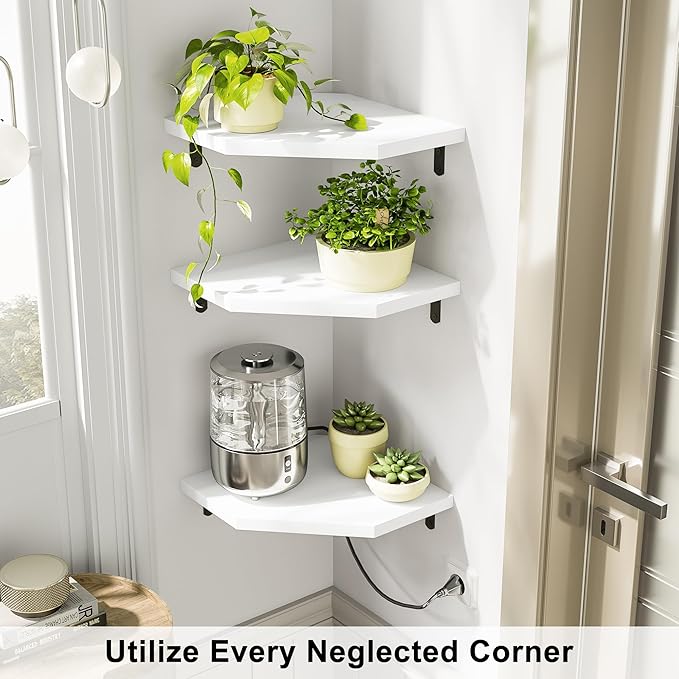Alsonerbay Corner Wall Shelf Set of 3 Corner Shelf Wall Mount, Solid Wood - Image 2