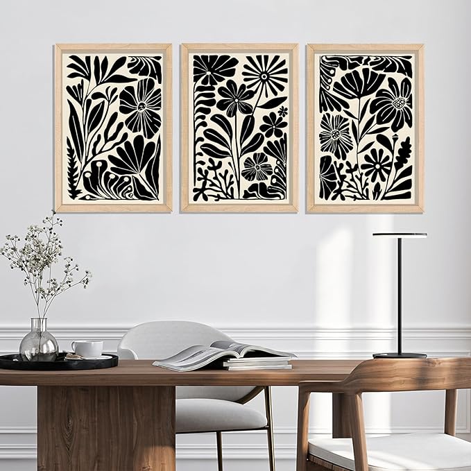 YWJKWLGS Abstract Floral Wall Art Set of 3, 11x16 Inch Black Boho Flower Prints - Image 7