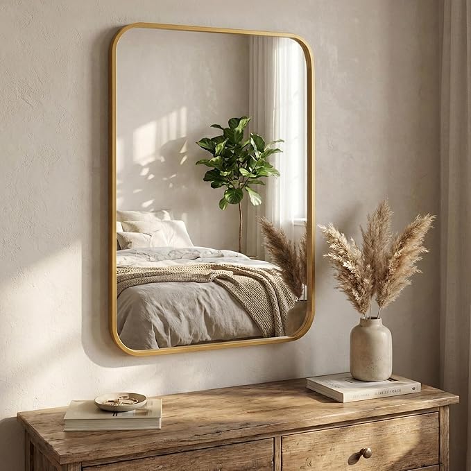 24x36 Inch Matte Gold Bathroom Vanity Mirrors | Flush Mount Deep Set Metal Wall - Image 6
