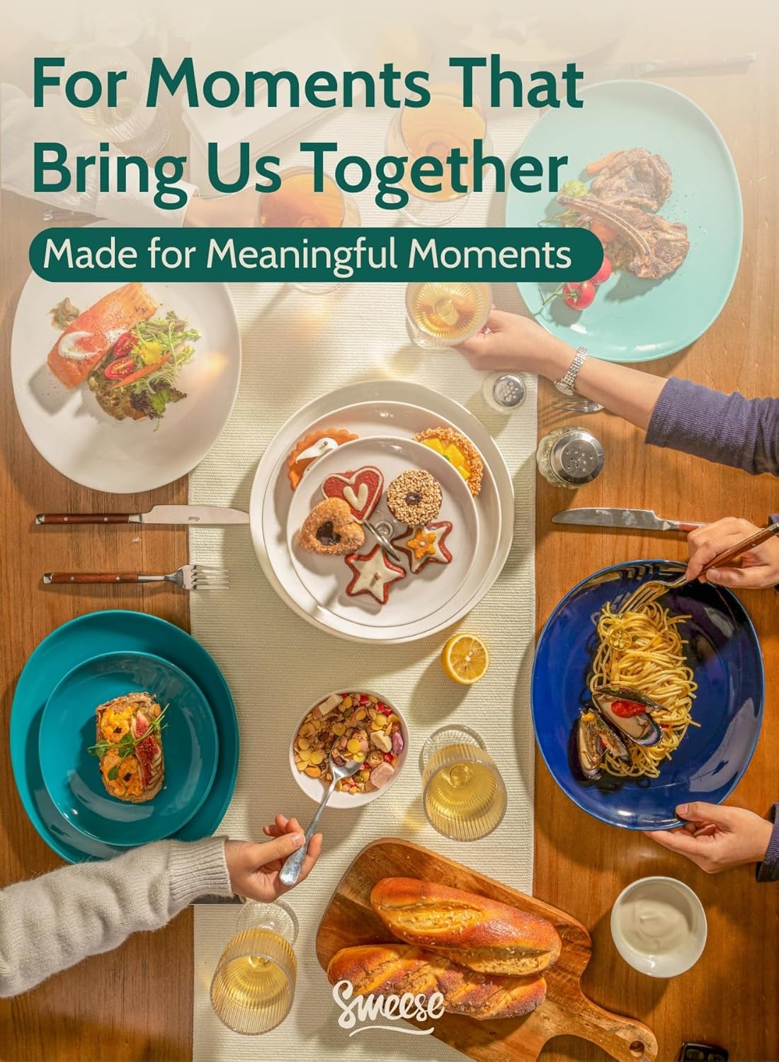 Sweese Porcelain Dessert Plates - 7.8 Inch Salad Plates, Small Appetizer Plates Set of 6 - Dishwasher, Microwave, Oven Safe - Azure Dreamscape Color