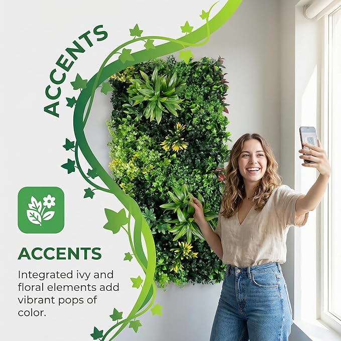 40" x 20" 3D Artificial Grass Wall Panel, UV Resistant Greenery Backdrop - Image 4
