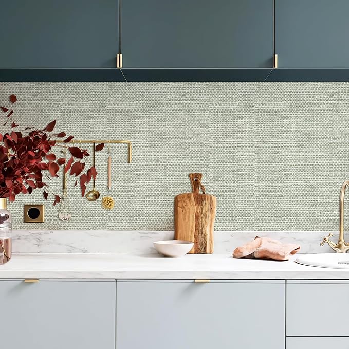 HueBurst Green Grasscloth Peel and Stick Wallpaper 17.3" x 394" Renter Friendly - Image 5