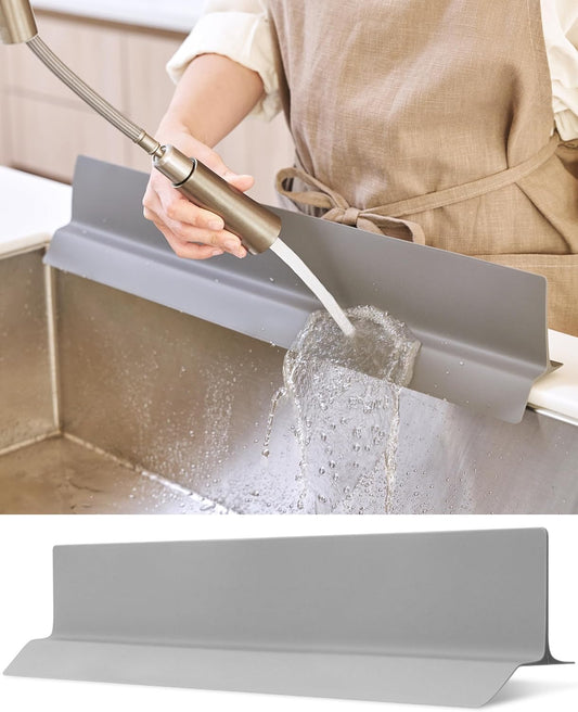 23 inches 100% Premium Silicone Kitchen Sink Splash Guard - Non Slip Strong Suction, Durable, and Easy-to-Clean Splash Protector for Mess-Free Cooking and Dishwashing (Gray)