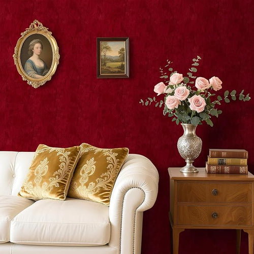 17.7"x317" Burgundy Suede Wallpaper Self Adhesive Velvet Flocking Liner Soft - Image 2