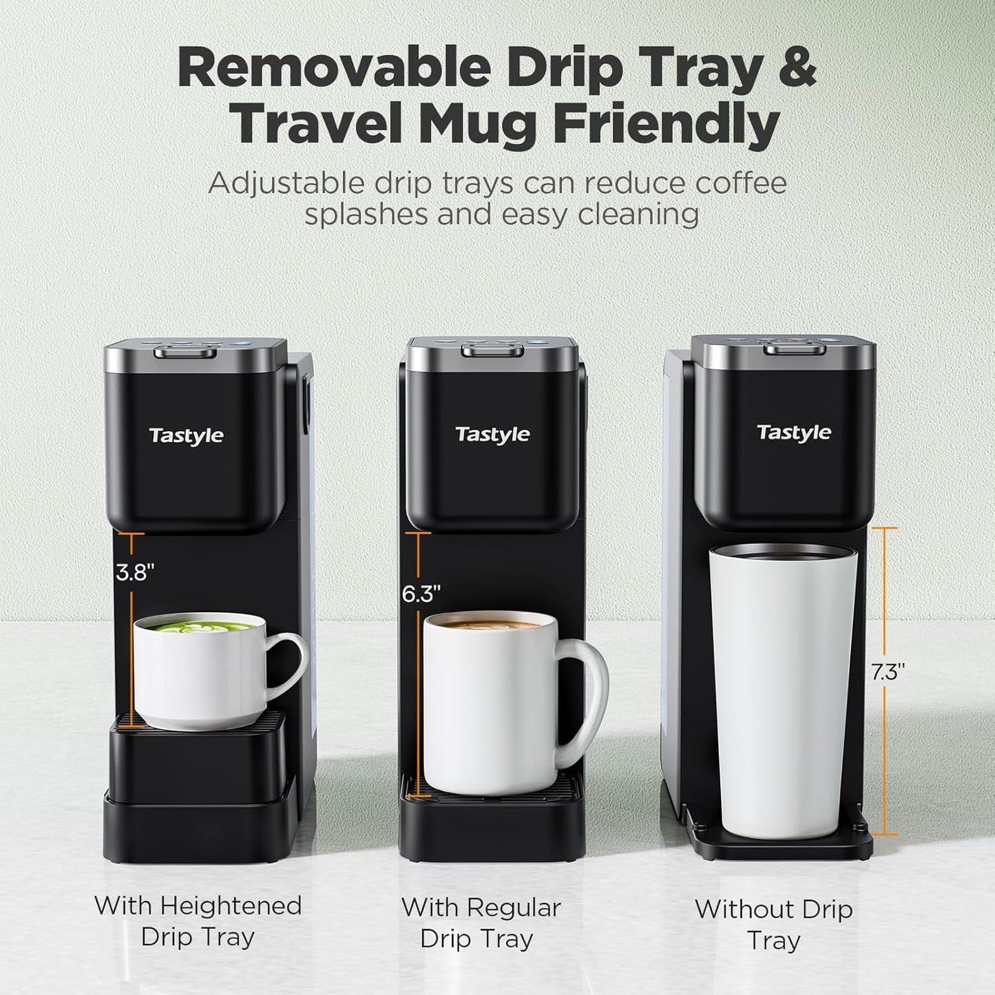 Single Serve Coffee Maker with Built-in Detachable Milk Frother, Iced and Hot Coffee Machine for K Cup & Grounds, 40oz Removable Water Reservoir, 6 Cup Sizes, Fits 7.3" Travel Mug, Black