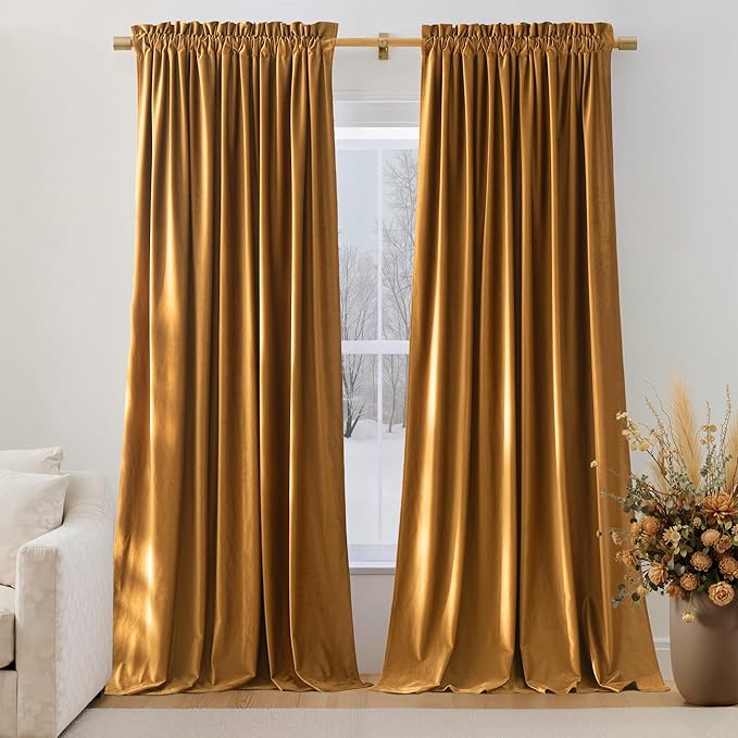 NICETOWN Yellow Velvet Curtains 90 inch Long - Image 2