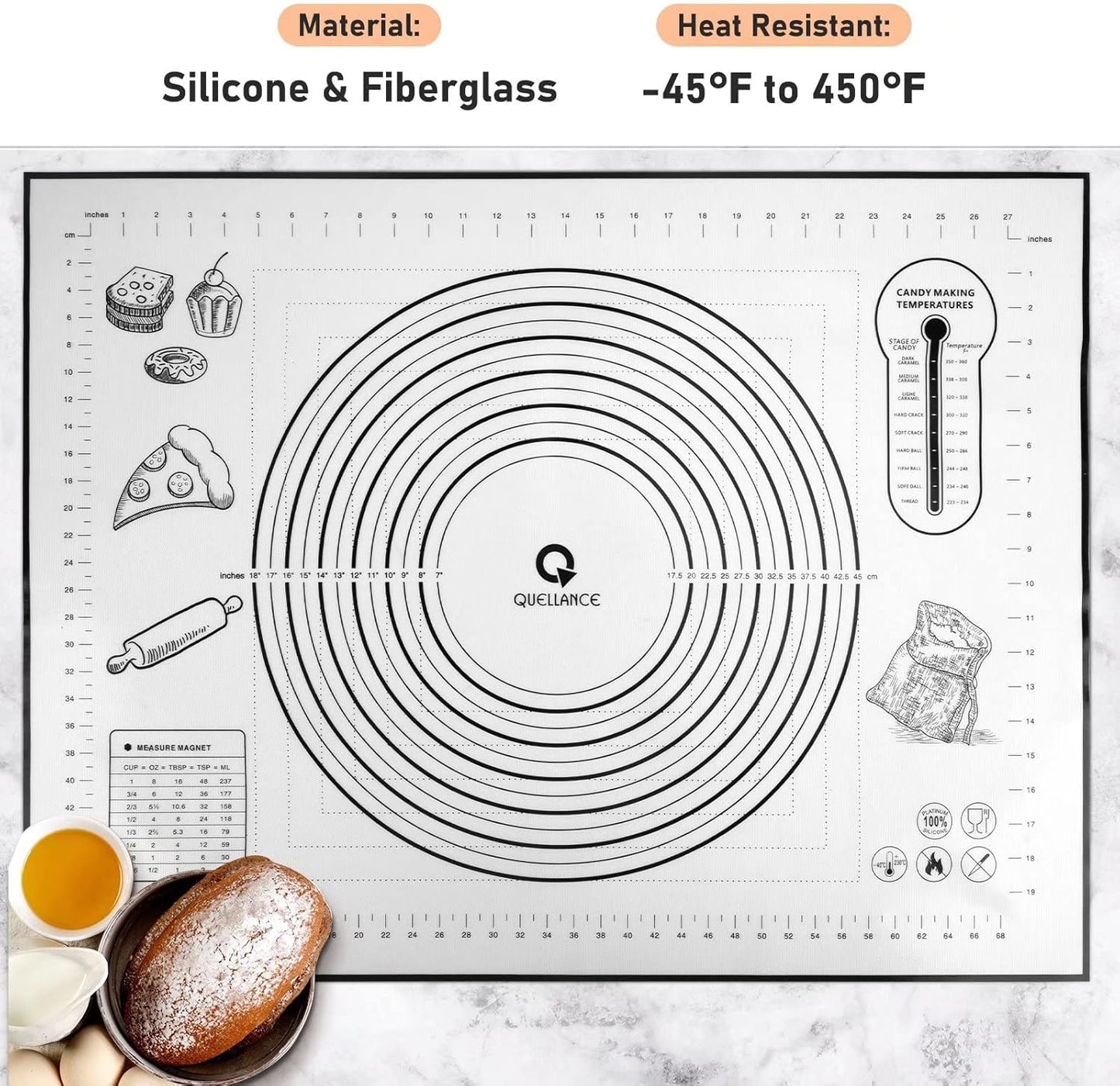 Silicone Pastry Mat - Non-Slip with Measurement Baking Mat for Fondant/Rolling Dough/Pie Crust/Pizza and Cookies - Oven Liner/Counter Mat/Kneading Mat,24" x 32", Black