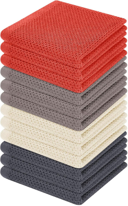 Homaxy 100% Cotton Waffle Weave Kitchen Dish Cloths, Ultra Soft Absorbent Quick Drying Dish Towels, 12 x 12 Inches, 12-Pack, Multicolor